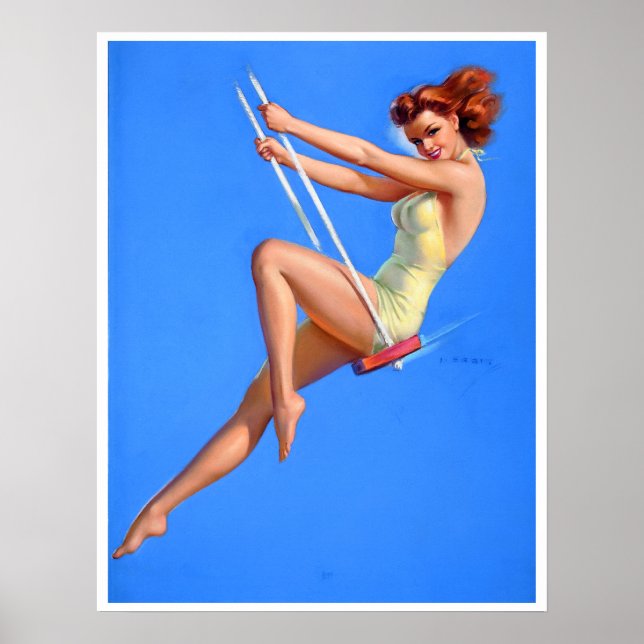 Redhead on Swing Pin Up Poster (Front)