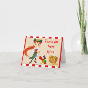 Redhead Pirate Girl Birthday Thank You Note Card