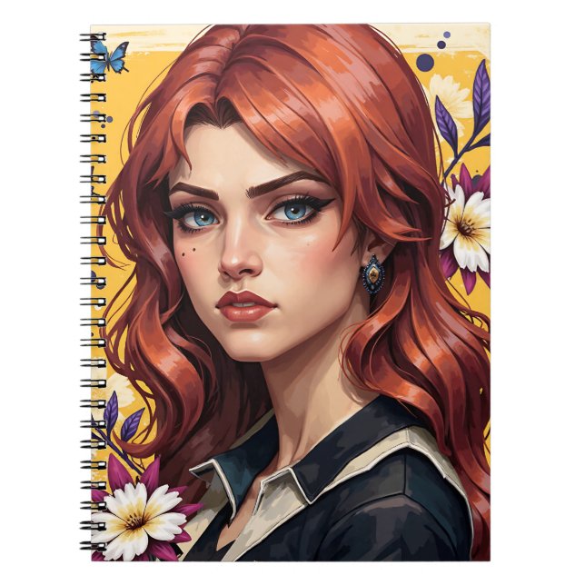 Redhead Portrait Floral 🌸✨ Notebook (Front)