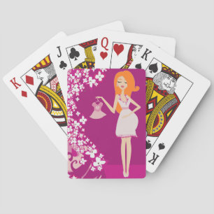 redhead pregnant woman playing cards