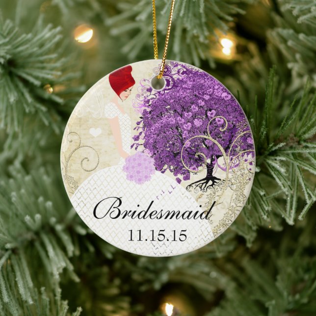 Redhead Radiant Purple Heart Leaf Tree Wedding Ceramic Ornament (Tree)