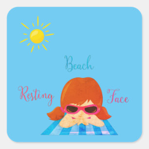 Redhead Resting Beach Face Girl Sunglasses Square Sticker