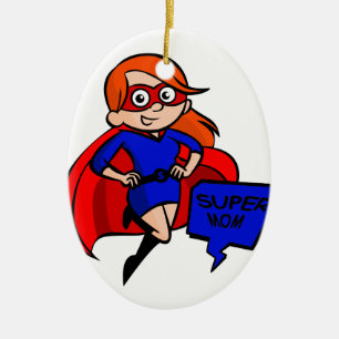 redhead super mom ceramic ornament