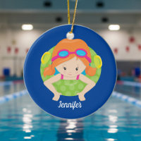 Redhead Swim Team Girl Cute Custom Blue