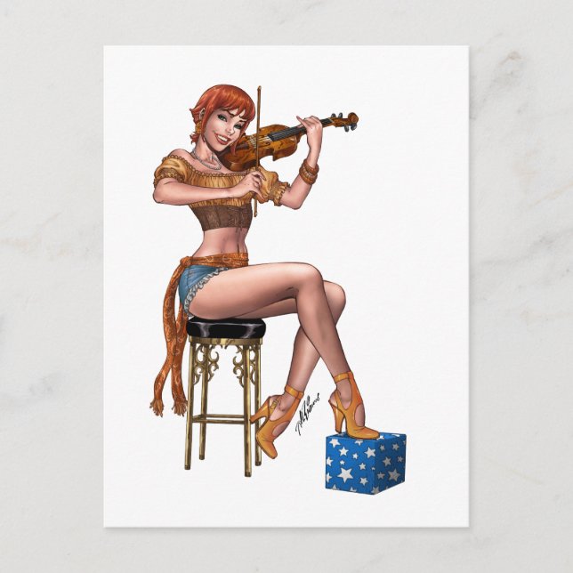 Redhead Violin Player Gypsy Hipster by Al Rio Postcard (Front)