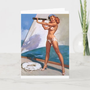 Redhead with Spyglass Pin Up Card