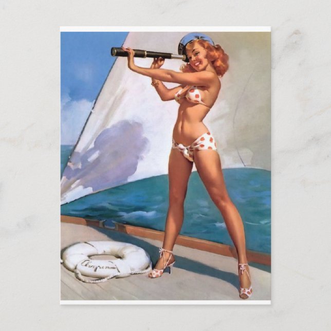 Redhead with Spyglass Pin Up Postcard (Front)