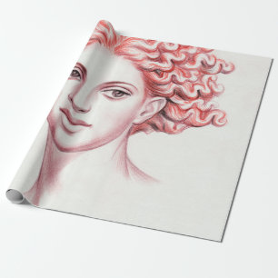 Redhead woman head stock illustration wrapping paper