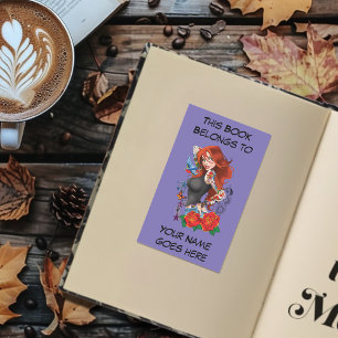 Redhead Woman Tattoos Bookplate Sticker