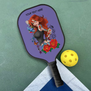Redhead Woman Tattoos Pickleball Paddle