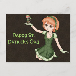 Redheaded Anime Girl And Leprechaun Postcard