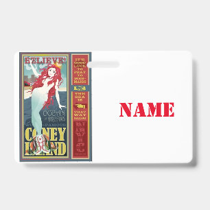 Redheaded Coney Island Mermaid  Badge