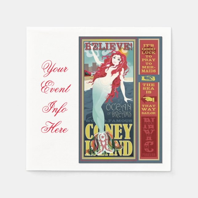 redheaded  coney island mermaid napkin (Front)