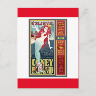 redheaded coney island mermaid postcard