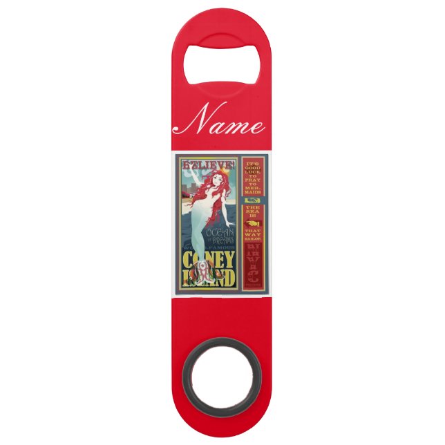 redheaded coney island mermaid speed bottle opener (Front)