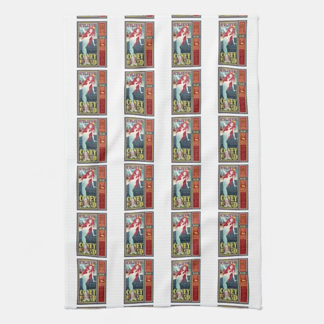 redheaded coney island mermaids kitchen towel (Vertical)