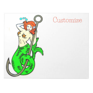 redheaded green-tail mermaid notepad