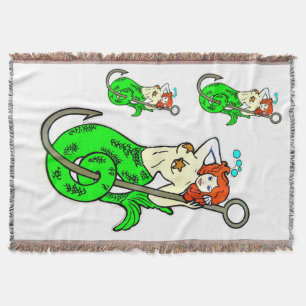 redheaded green-tail mermaid throw blanket