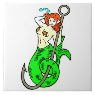 redheaded green-tail mermaid tile
