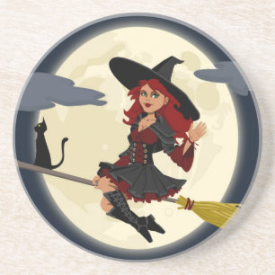 REDHEADED HALLOWEEN WITCH COASTER