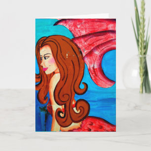 redheaded mermaid greeting card