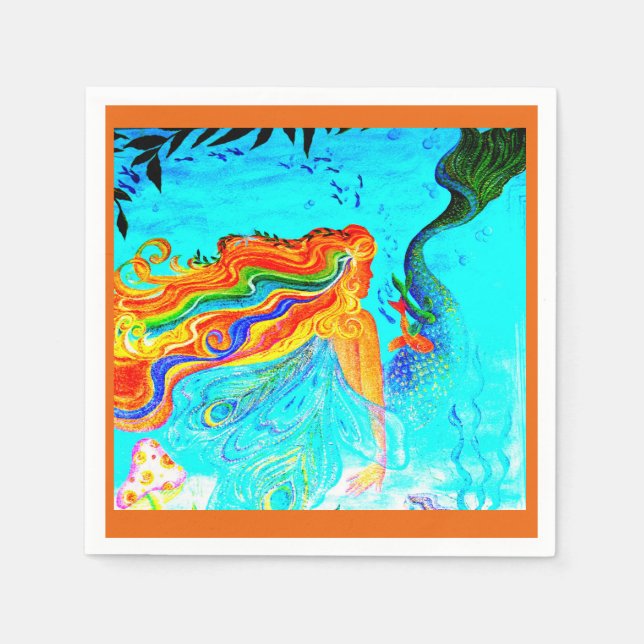 redheaded mermaid personalized invitation napkin (Front)