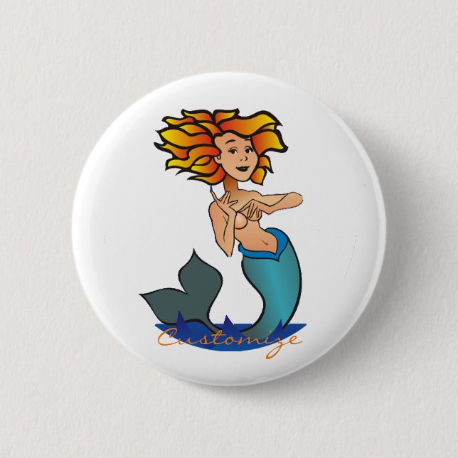 Redheaded Mermaid Thunder_Cove 2 Inch Round Button (Front)