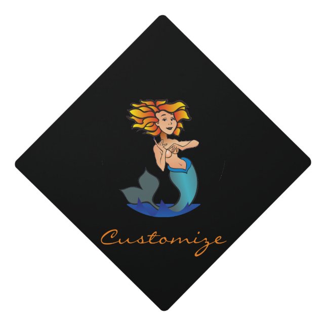 Redheaded Mermaid Thunder_Cove Graduation Cap Topper (Front)