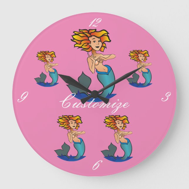 Redheaded Mermaid Thunder_Cove Large Clock (Front)
