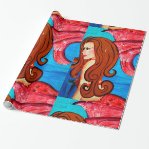 redheaded mermaids wrapping paper