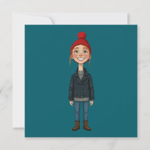 Redheaded Smiling Young Girl with Red Hat and