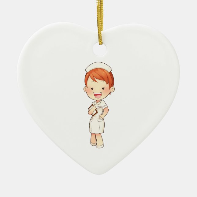 Redheaded Traditional Nurse Holding Clipboard Ceramic Ornament (Front)