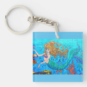 redheaded underwater mermaid keychain