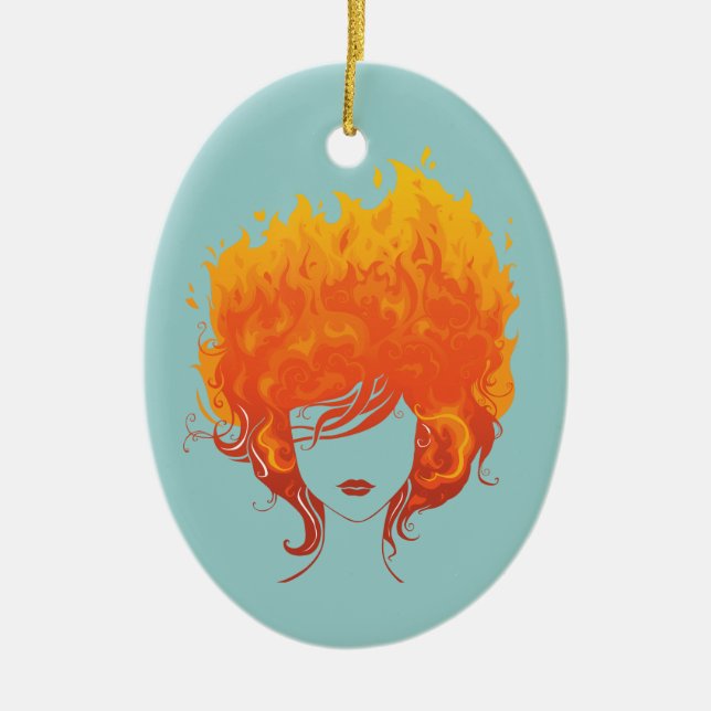 Redheaded Woman, Red Fire Hair Ceramic Ornament (Front)