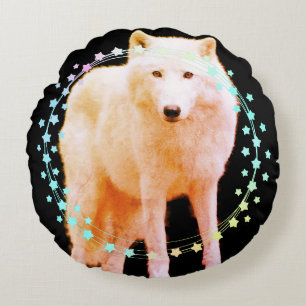 redish wolf Round Pillow