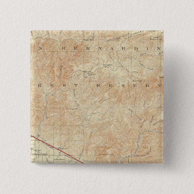 Redlands quadrangle showing San Andreas Rift 2 Inch Square Button (Front)