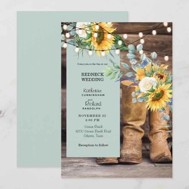 Redneck Wedding Cowboy Boots String of Lights Invi Invitation (Front/Back)