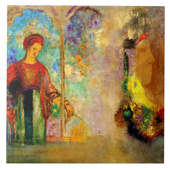 Redon - Gothic Arcade, Woman Gathering Flowers Tile (Front)