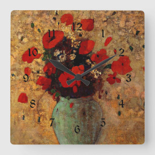 Redon - Vase of Poppies Square Wall Clock