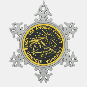 Redondo Beach California Los Angeles Surfing Surf Snowflake Pewter Christmas Ornament