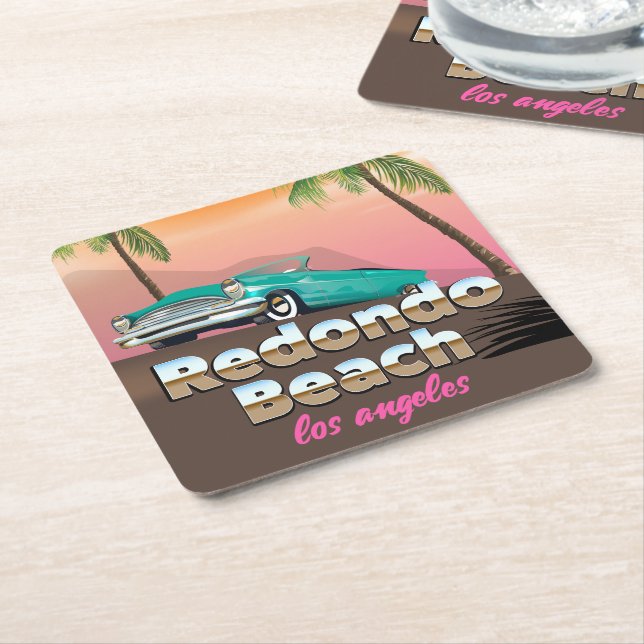 Redondo Beach LA travel poster Square Paper Coaster (Angled)