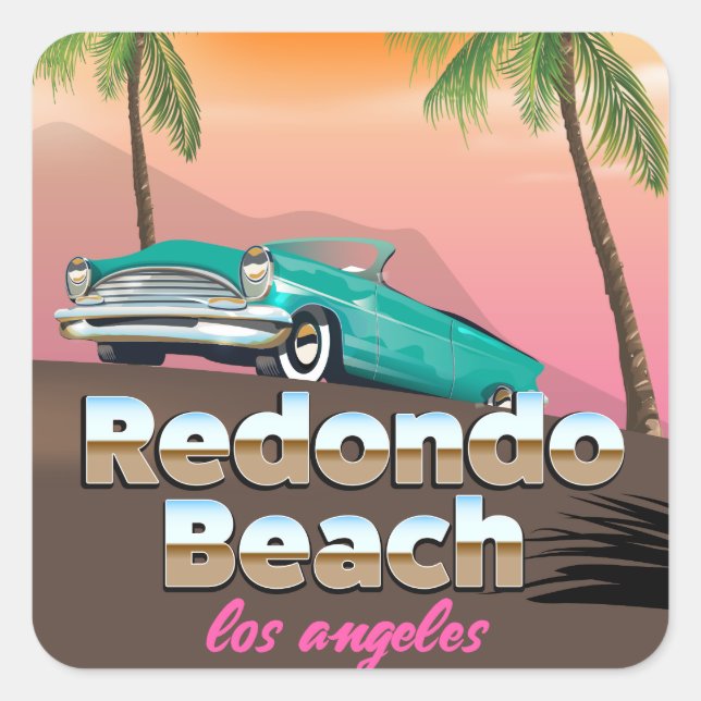 Redondo Beach LA travel poster Square Sticker (Front)
