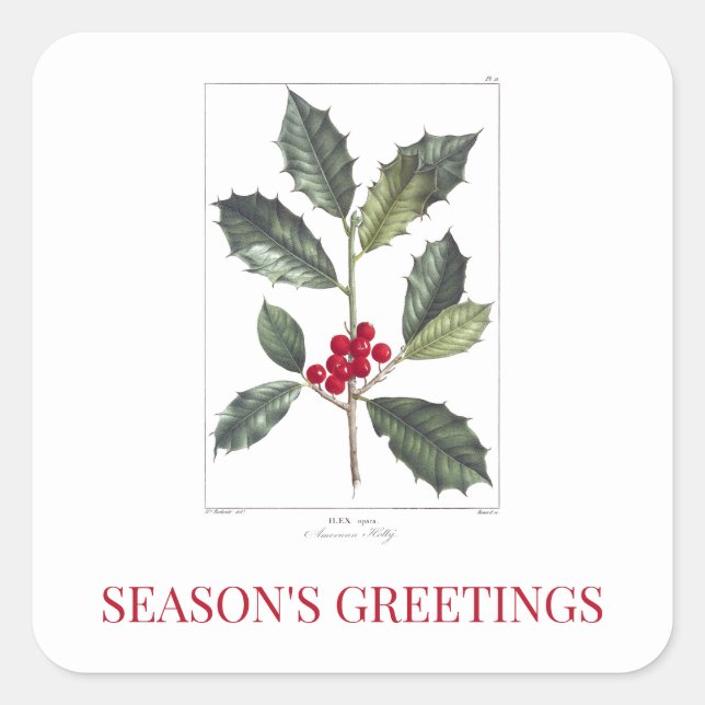 REDOUTÉ CHRISTMAS HOLLY ENVELOPE SEAL STICKER (Front)