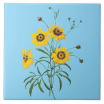 Redoute Coreopsis Flower Tile<br><div class="desc">Redoute bright yellow Coreopsis on a baby blue background.</div>