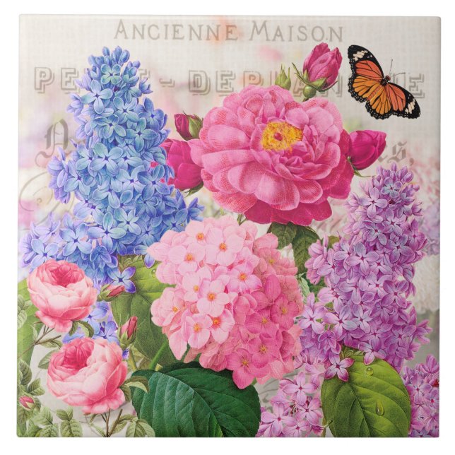 Redoute Flower Collage French Accent Ceramic Tile (Front)