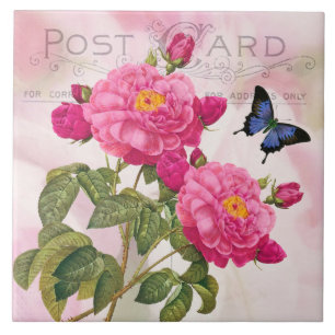 Redoute French Pink Roses Ceramic Tile