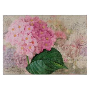 Redoute Pink Hydrangea Flowers Glass Cutting Board
