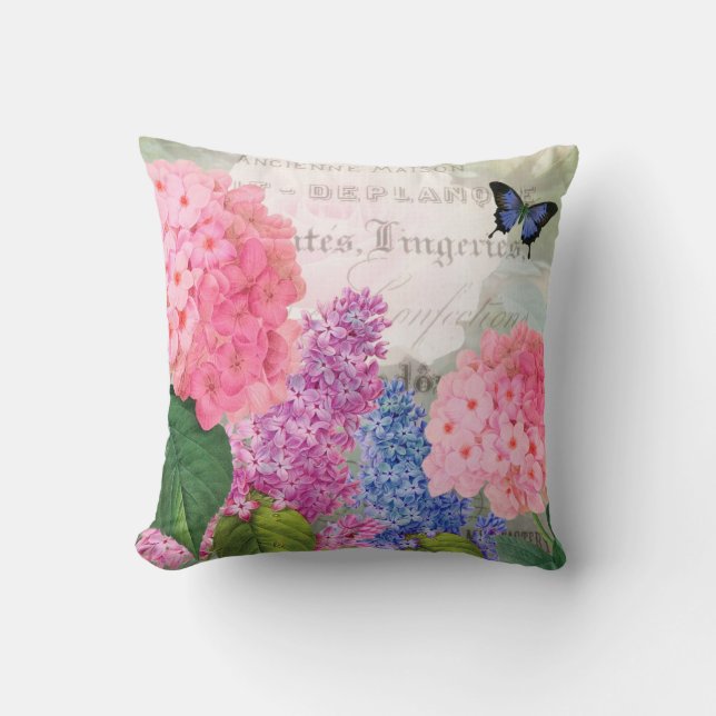 Redoute Pink Hydrangea French Accent Throw Pillow (Front)