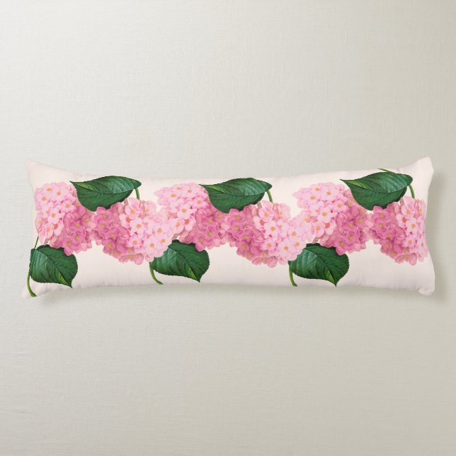 Redoute Pink Hydrangeas Body Pillow (Front)