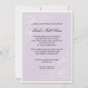 Redoute Pink Rose, Lavender Floral Bridal Shower Invitation